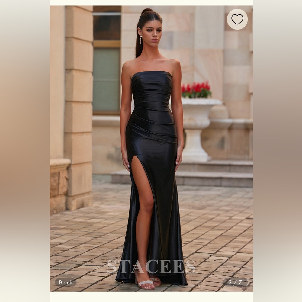 Black Strapless Bodycon Gown with High Slit